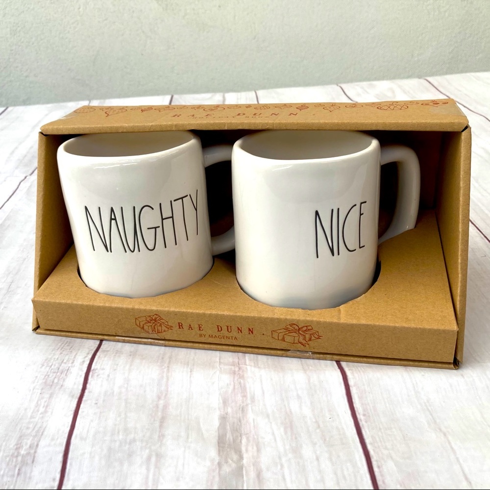 NEW RAE DUNN NAUGHTY NICE CHRISTMAS MUG SET LL